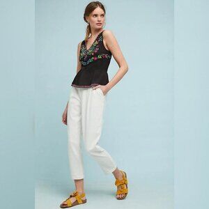 Anthropologie Maeve Black Embroidered Sleeveless Peasant Blouse Women's Size XS
